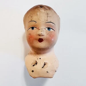 VTG Creepy Small Paper Mache Doll Head 2.75” Damaged For 8” Dolls - Picture 1 of 9