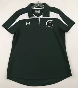 Under Armour Michigan State Spartans Womens Polo Shirt Semi-Fitted Size L Green - Picture 1 of 9