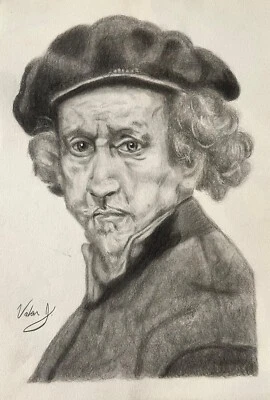 DIBUJO ORIGINAL DE GRAFITO HECHO A MANO VALENTINARTE ESTUDIO MAESTRO PINTOR REMBRANDT Foto 1 de 4