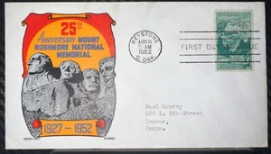 1952 Mount Rushmore SOUTH DAKOTA CACHET CRAFT FDC COVER SCOTT 1011 USED - Picture 1 of 4