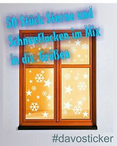 50 Sterne & Schneeflocken Aufkleber Fenstertattoo Winter Weihnachten Dekoration 