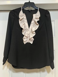 j crew Woman Top Black Ruffle Long Sleeves Formal Career Size XXS - Picture 1 of 7