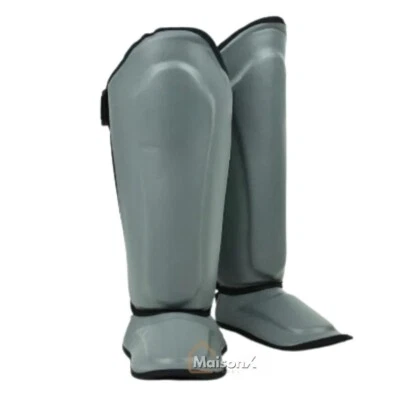 Espinilleras MMA de cuero gris - Muay Thai, kickboxing y protección de artes marciales Foto 1 de 4