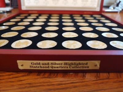 Gold & Silver Highlighted US Statehood Quarters PCS Stamps & Coins 50 Coin Set - Image 1 of 4