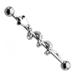 Industrial Slithering Snake w/Clear Gems 14 Gauge 1-3/8" Steel Barbell  - Picture 1 of 3