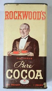 Vintage Rockwood's Pure Cocoa 1 lb Canister With Cocoa Powder 7" X 3.75" X 2.5" - Picture 1 of 6