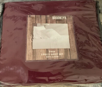 🏯 Brooklyn Loom Classic Cotton Solid Sheet set (Burgundy) Twin Size🆕 - Image 1 of 2
