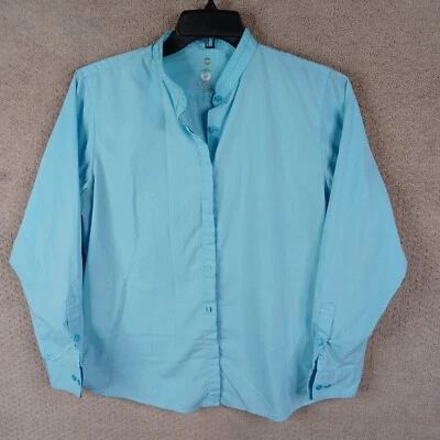 Chef Works Shirt Womens Medium Blue Employee Cook Uniform Work Polyester Blend - Image 1 of 4