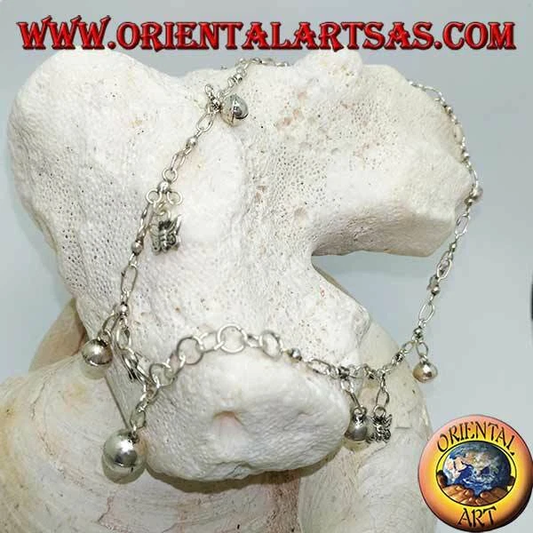 Cavigliera in Argento 925‰ con farfalle e campanellini pendenti alternati - Immagine 1 di 1