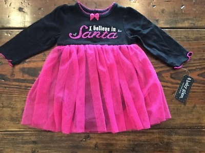 Nuevo con etiquetas Vestido Baby Glam Negro con Tul Rosa Caliente I Believe in Santa Talla 6m Foto 1 de 2