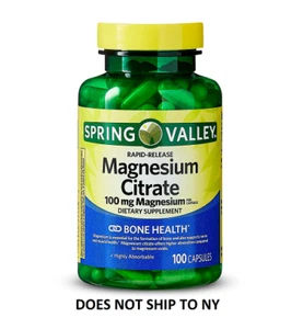 Spring Valley Magnesium Citrate 100mg Dietary Supplement Capsules 100 Count - Picture 1 of 10