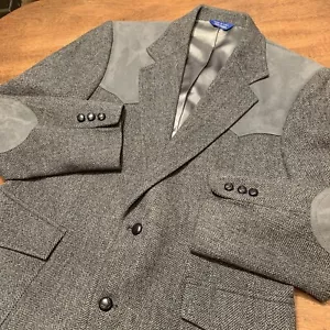 Pendleton Wool Suede Jacket Blazer Grey Herringbone High Grade Western Wear M 40 - Picture 1 of 24