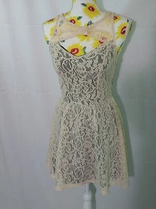 Material Girl Womens Ivory Lace Mini Sleeveless Skater Dress Juniors  - Picture 1 of 7