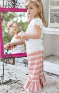 Persnickety Pink Striped Bell Ruffles Fold Waist Pant Size 5 - Picture 1 of 6