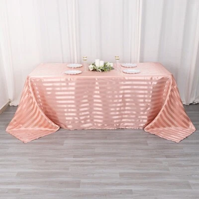 90x132 in Stripes Satin Rectangle TABLECLOTH Wedding Party Linen Event Tableware - Image 1 of 4