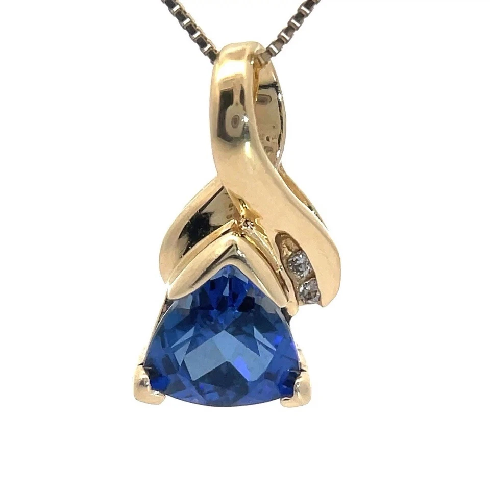 14K Gold Trillion Blue Gem Pendant with Diamond Accents – Estate Jewelry - Image 1 of 4