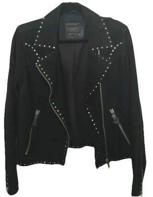 NWT All Saints Dalby Biker Studded Washed Black Suede Jacket Size US 10 - Image 1 of 4