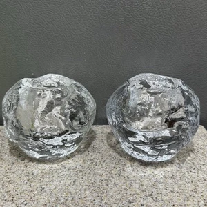 2 Kosta Boda Schneeball Eis Votivkerzenhalter schweres Kristallglas Paar 3" hoch - Bild 1 von 9
