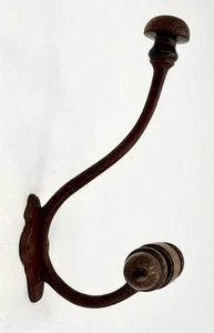 Old Vintage LARGE METAL & WOOD HAT & COAT HOOK 22cm - Possibly French - Picture 1 of 11