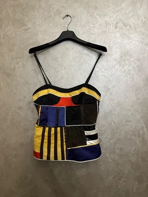Costume National Runway Patchwork Corset Тор - Silk & Leather Mix, IT 42  xs - Image 1 of 4
