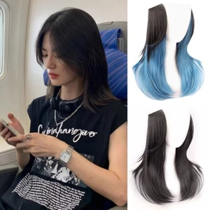 Slightly Curled Highlight Blue Hairpiece Long Layered Wig Piece Women Men - Picture 1 of 12