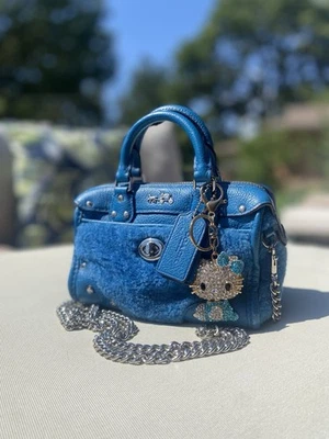 Cartera Coach 36478 Rhyder 18 - piel de oveja y cuero - azul pavo real plateado RARA Foto 1 de 4