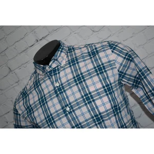 Camisa de vestir J Crew abotonada para hombre talla mediana calce ajustado azul rosa algodón a cuadros - Imagen 1 de 7