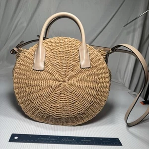 ETIENNE AIGNER Capri Satchel Straw Crossbody Handbag TanLeather Trim Clean - Picture 1 of 14