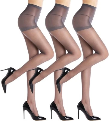 3 Pairs Women's Sheer Tights - 20D Control Top Pantyhose with Reinforced Toes - Image 1 of 4
