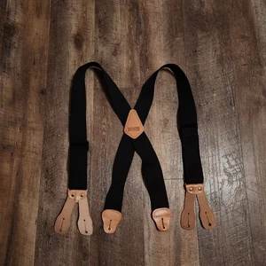 Duluth Trading X-Back Button Suspenders Black Brown Leather Braces - Picture 1 of 6