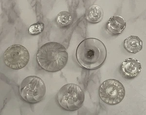 Vintage 12 Czech Clear Depression Crystal Glass Crafting Buttons 107-9 - Picture 1 of 15