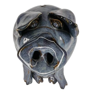 Vntg SMITH Blue Pig Piggy Bank Indigenous Southern Primitive Folk Art Face Jug - Picture 1 of 14