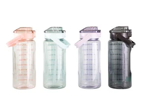 64 OZ ( 2L) Time Marker Motivational Water Bottles With Straw For Fitness & Hike - Picture 1 of 24