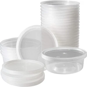 8 oz Deli Plastic Food Storage Microwavable Reusable Containers With Lids Light - Picture 1 of 5