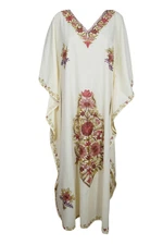 Bohemian Women's Kaftan Maxi Dress White Cotton Embroidered Kaftan Plus Size
