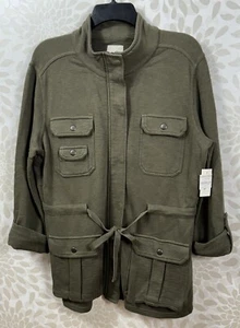 NWT Stem Women’s S Green Military Utility Full Zip Long Sweatshirt Jacket - Picture 1 of 13