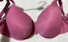 M&S UNDERWIRED FULL CUP T Shirt Bra With LACE In RASPBERRY PINK Size 40G