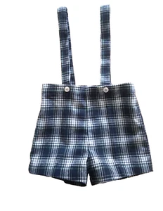 Imp Originals Vtg. Holiday 100% wool, button strap shorts, T-4  green/navy plaid - Picture 1 of 2