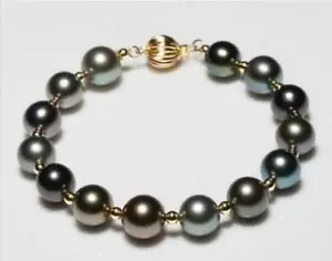 7.5-8" Stunning AAA+ 10-11mm real natural tahitian black pearl bracelet 14k Gold - Picture 1 of 6