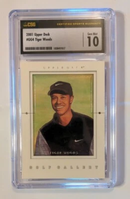 2001 Upper Deck #GG4 Tiger Woods CSG 10 Gem Mint Rookie RC Golf Gallery    GOAT - Image 1 of 2