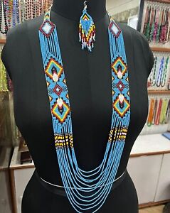 Turquoise Native American Style Beaded Necklace, Tribal ethnic beaded necklace