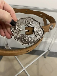 Nocona Tan Brown Leather Lone Star Studded Size 32 Belt Excellent 3421001 - Picture 1 of 4