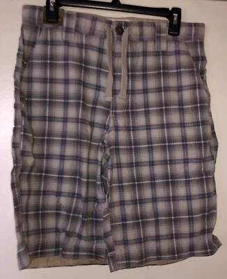 NWT Northwest Territory Gray Blue Plaid Shorts Flat Front Drawstring Size 32X 10 - Image 1 of 4