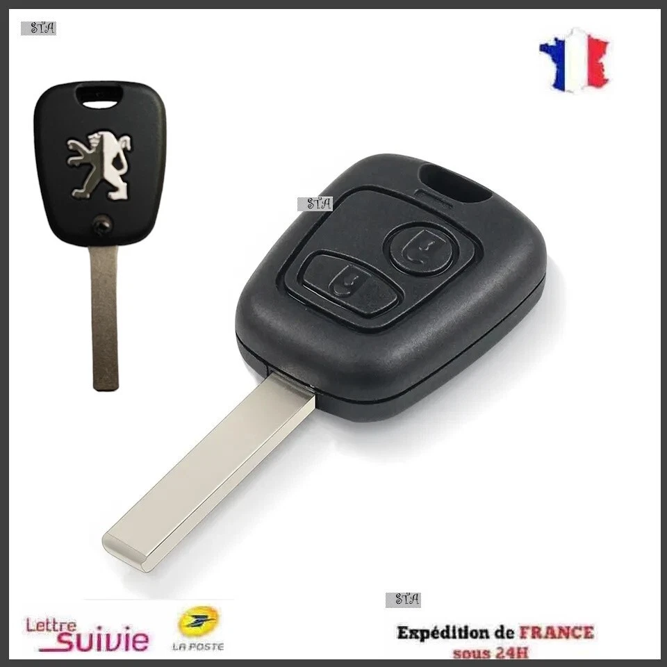 COQUE clef PLIP BOITIER CLE TÉLÉCOMMANDE PEUGEOT 2 BOUTONS 307 et 107 avec logo