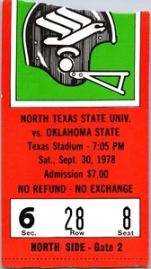Bocket Stub 1978 North Texas State University Oklahoma State College Football Football - Imagen 1 de 2