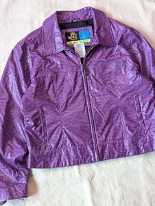 Mudd Vintage Women's Y2K Cropped Purple Faux Ostritch Lined Zip Jacket Size Larg - Picture 1 of 10
