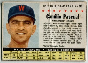 1961 Post Cereal #99 Camilo Pascual Minnesota (Minneapolis) Twins - Picture 1 of 2