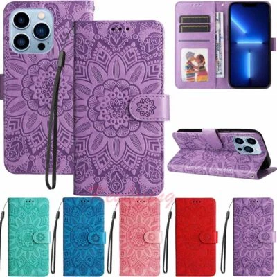 For iPhone 13 12 11 XS XR SE 6s 7 8 Plus Wallet Flip Leather Phone Case Cover - Image 1 of 4