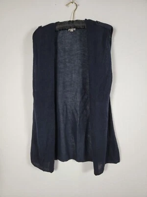 J. Jill Women's Knit Open Front Linen Blend Casual Cardigan Vest Black Large - Image 1 of 4