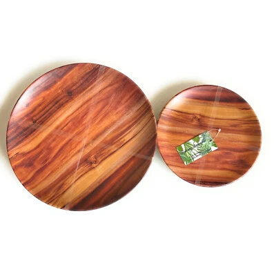 Tommy Bahama Set of 8 Melamine 4 Dinner Plates.4 Salad Plates Wood Look - Image 1 of 3